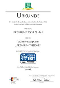 Certificate about the very good results of PREMIUM-THERME in DLG FokusTest